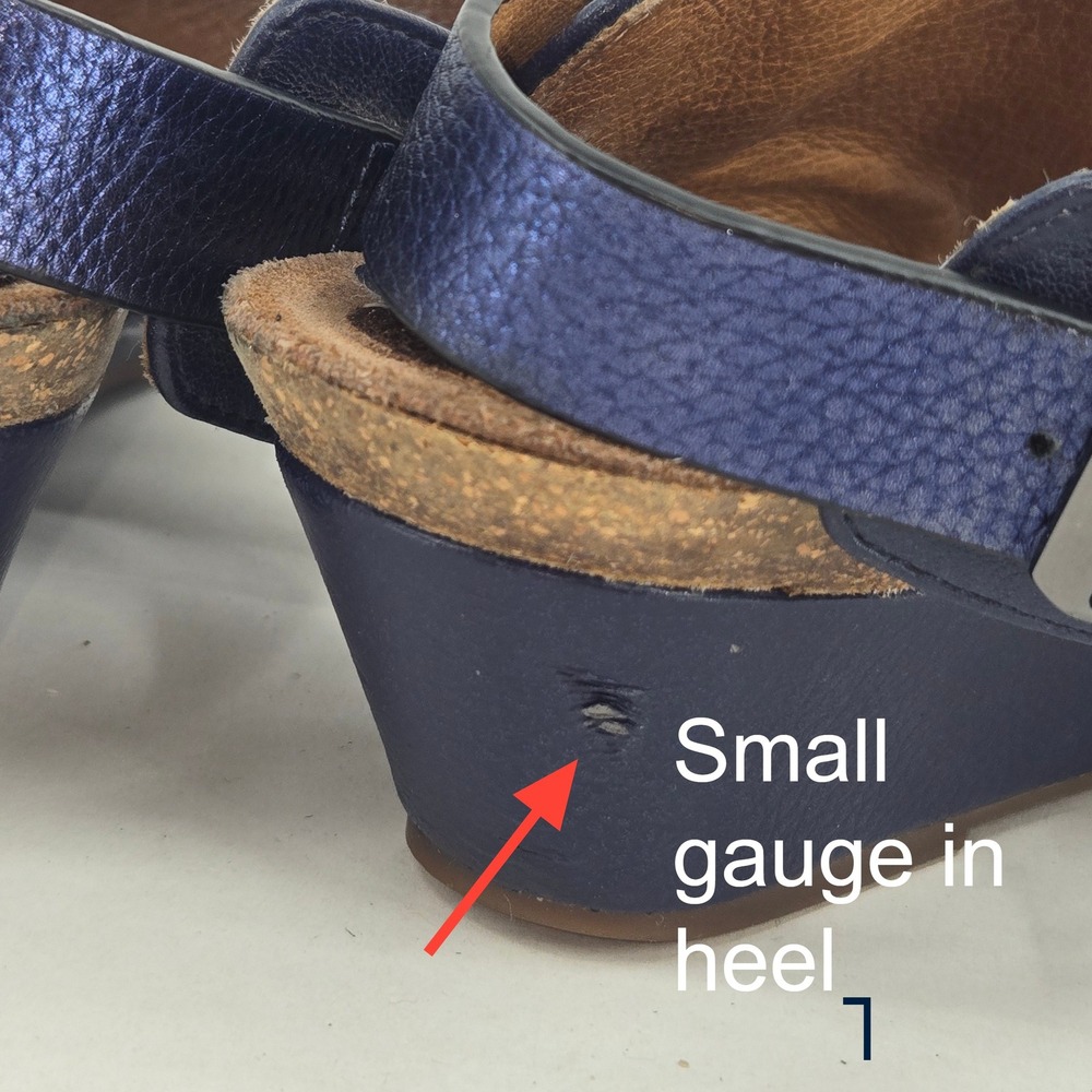 Sofft Wedge Sandals Womens 7M Blue Leather Metallic Strappy Comfort Summer - Picture 11 of 13
